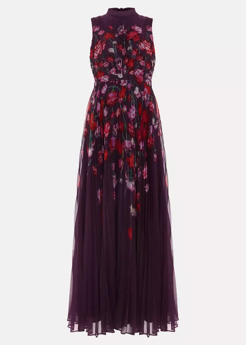 Dahlia Plum Rose Pleated Maxi