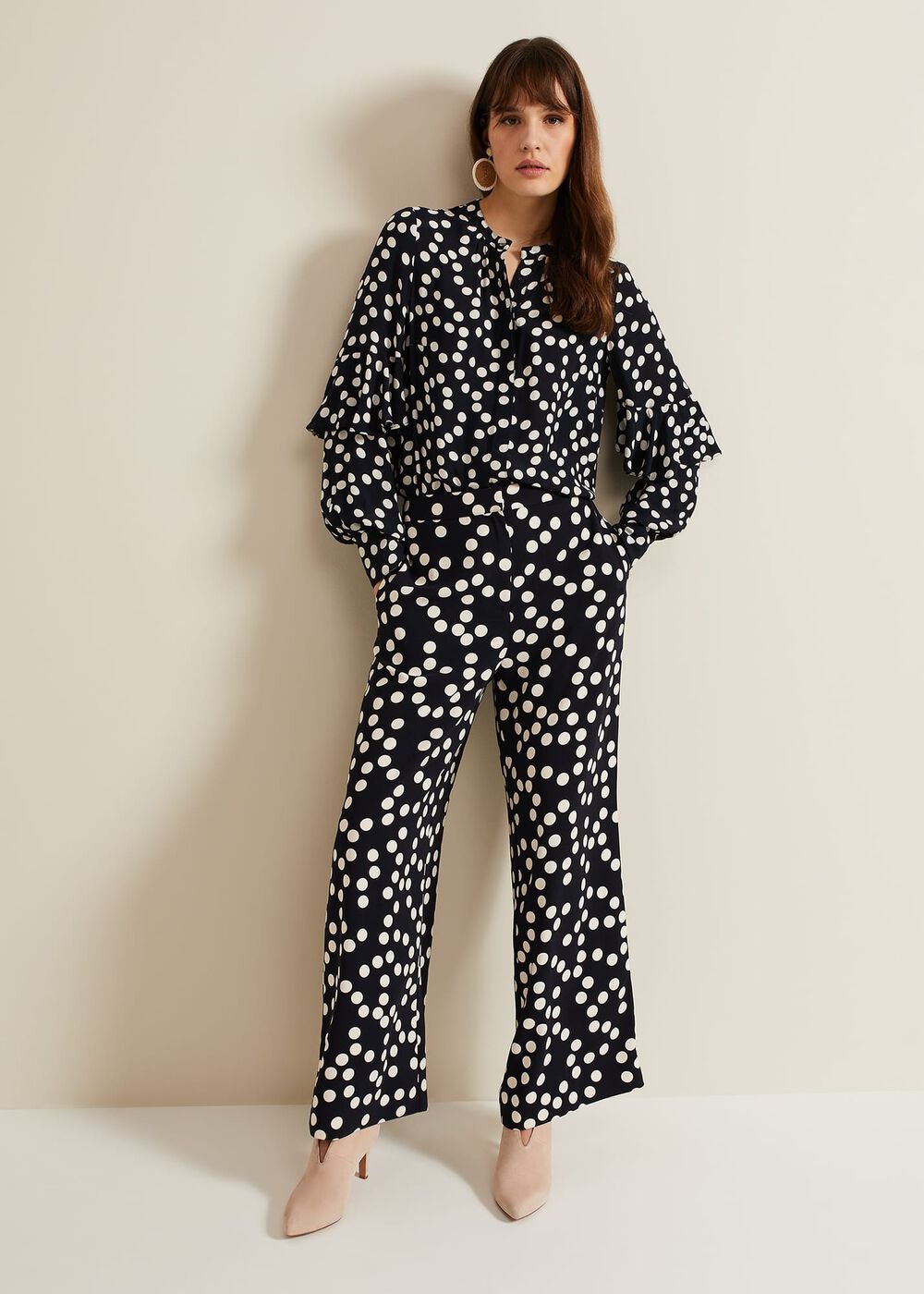 Navy Polka Dot Wide-Leg