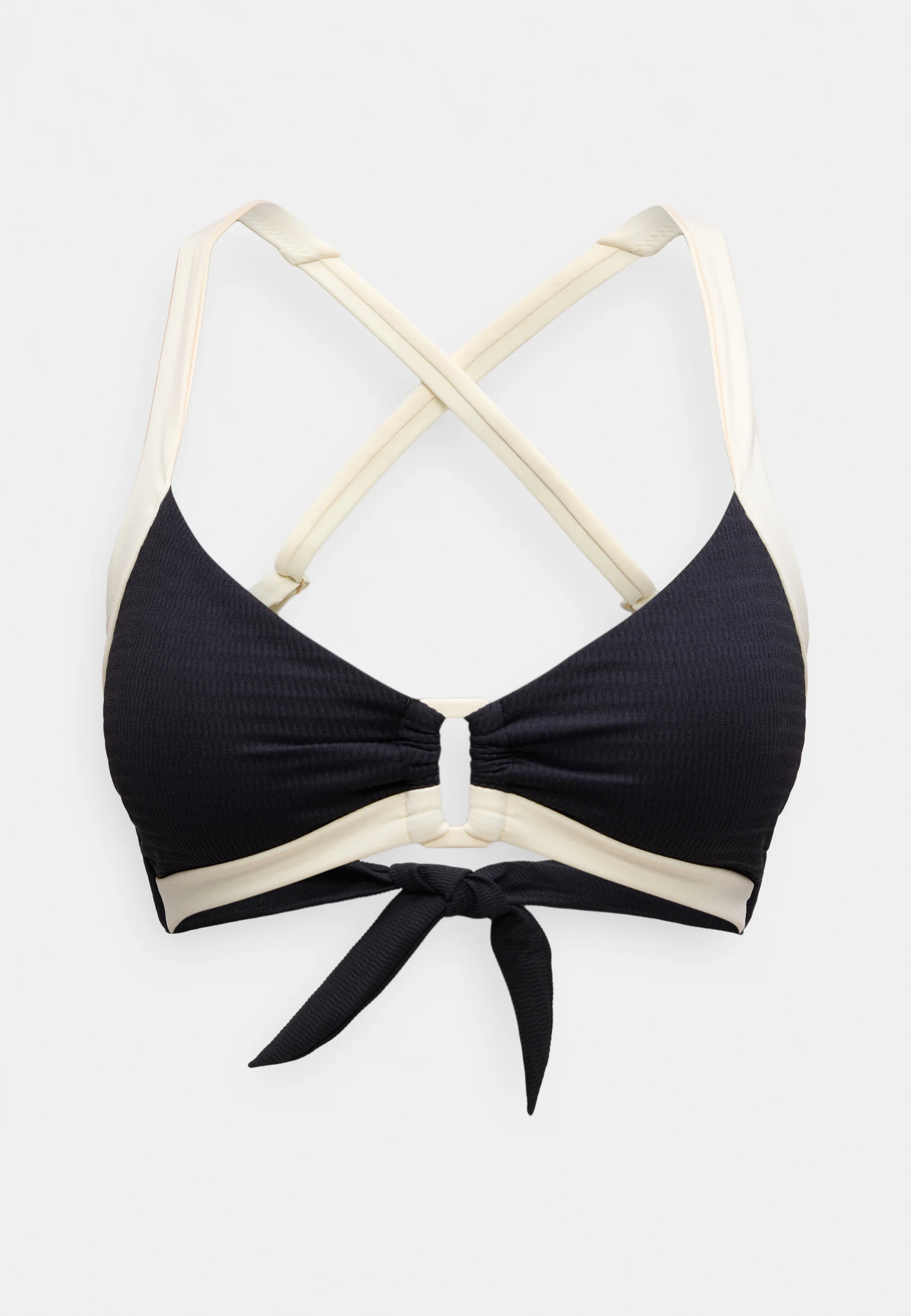 Black/Cream Cross-Back Bikini Top