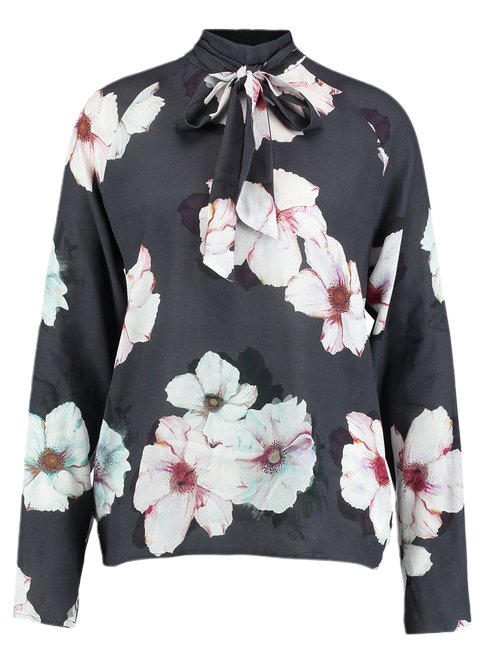 Dark Floral Pussy Bow Blouse