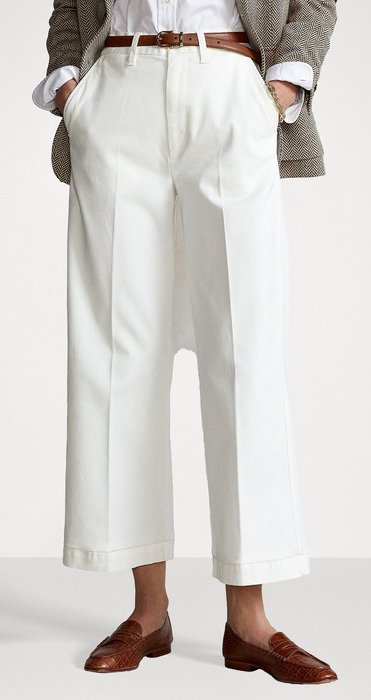 White Cropped Wide-Leg Trousers