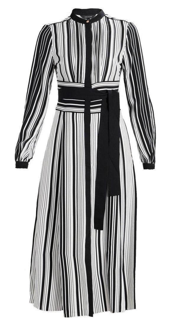 Black/White Stripe Belted Midi