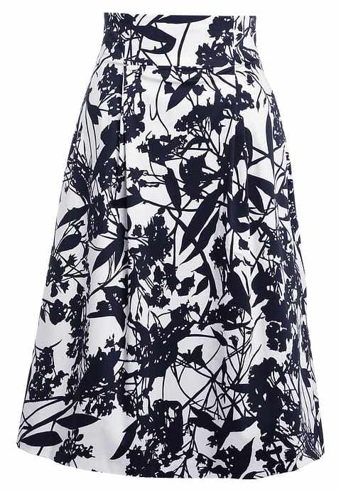 Navy/White Botanical A-Line Midi Skirt