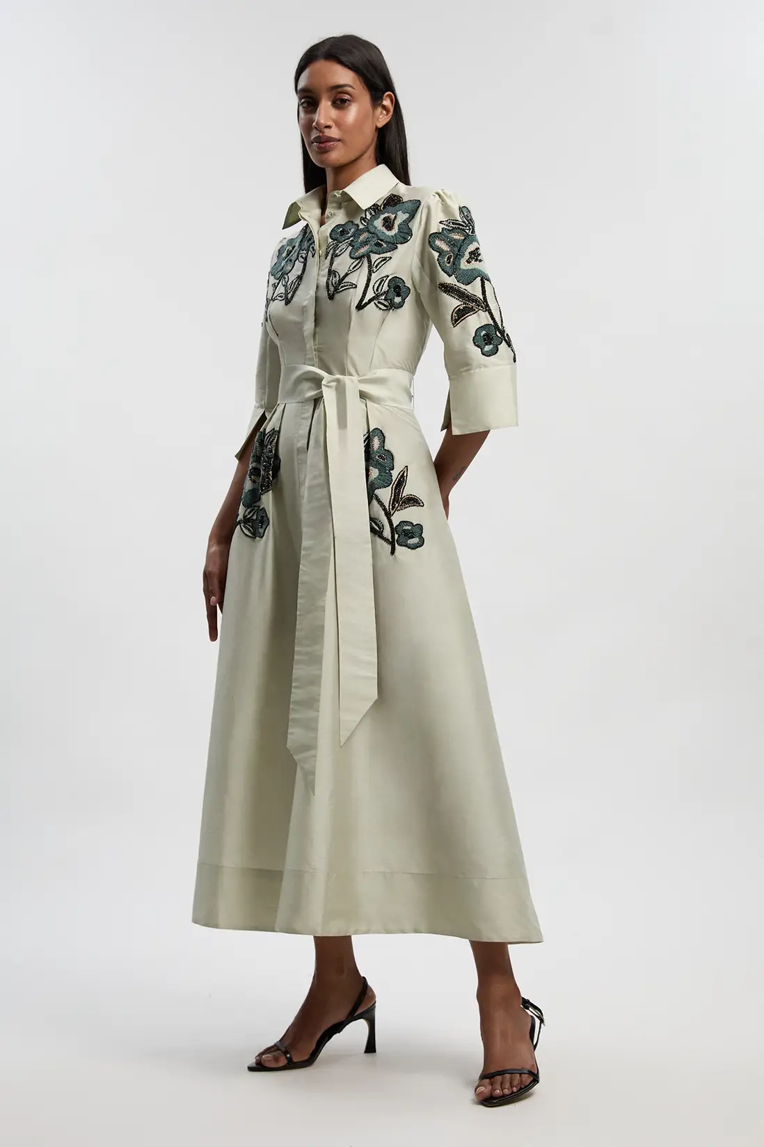 Green Embroidered Shirt Dress