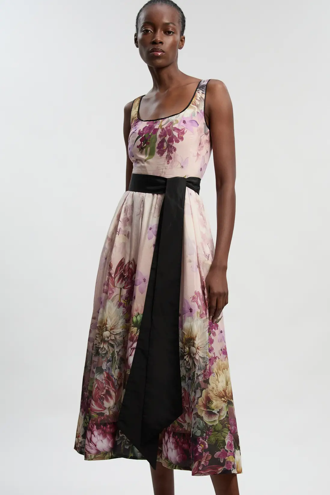 Pink Floral Fit-and-Flare Midi