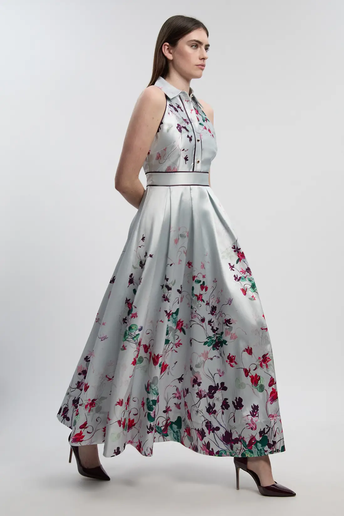 Silver Floral Halter Maxi