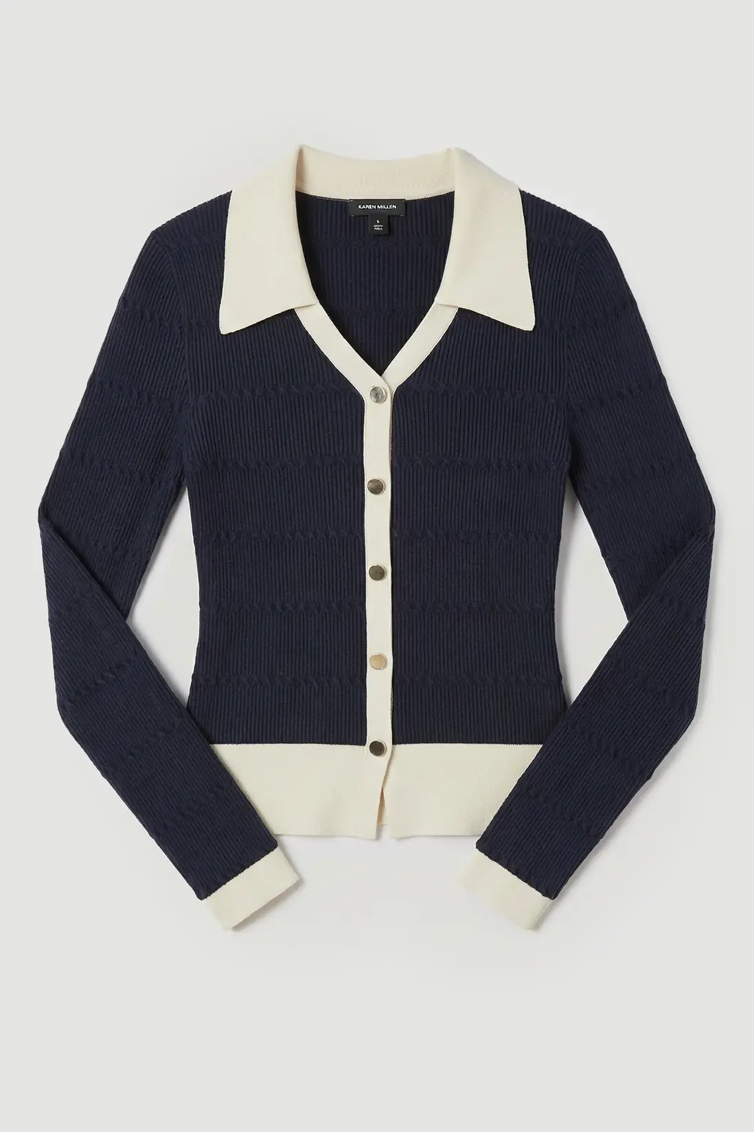 Navy/Cream Contrast Polo Cardigan