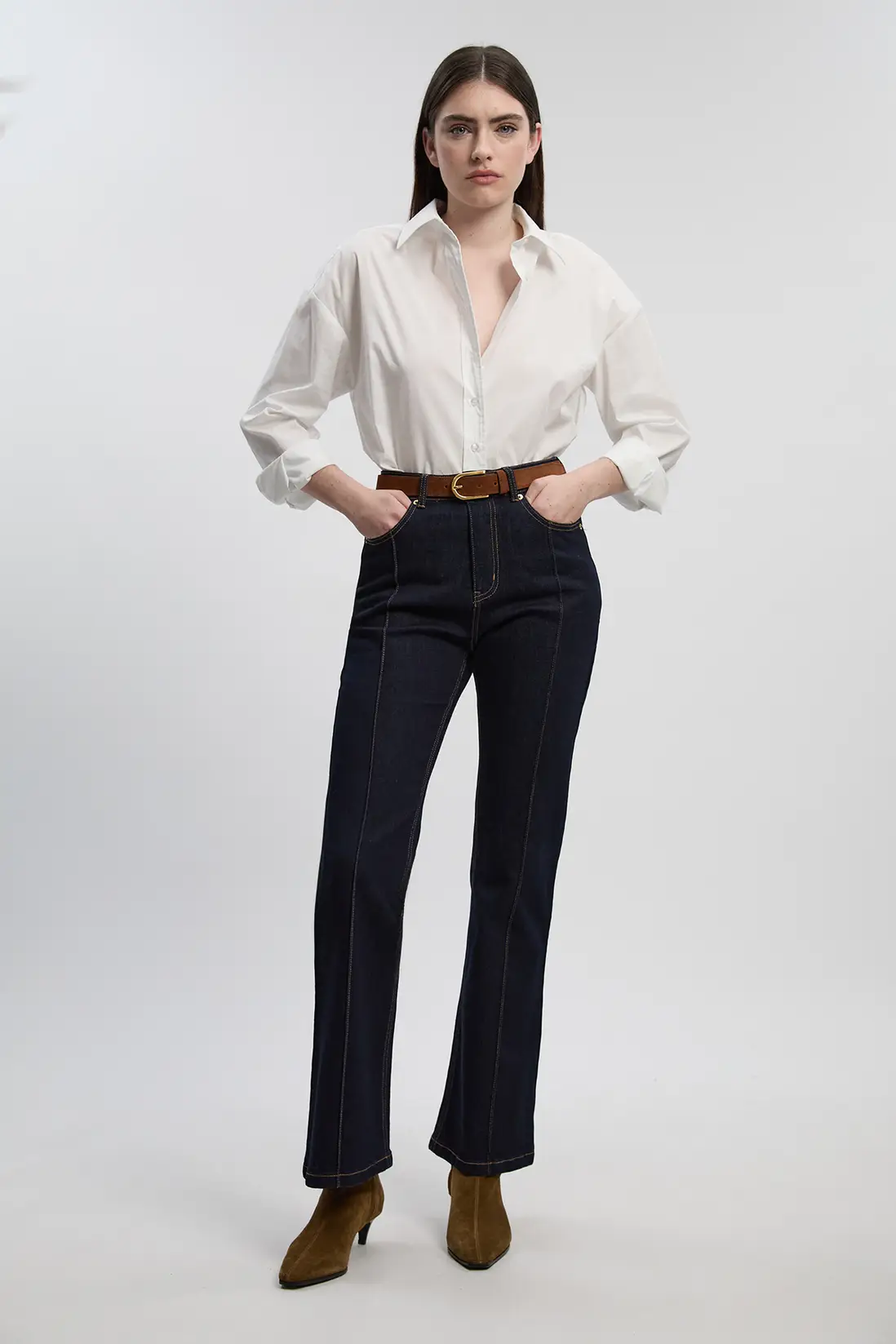 Pintuck Flare Jeans