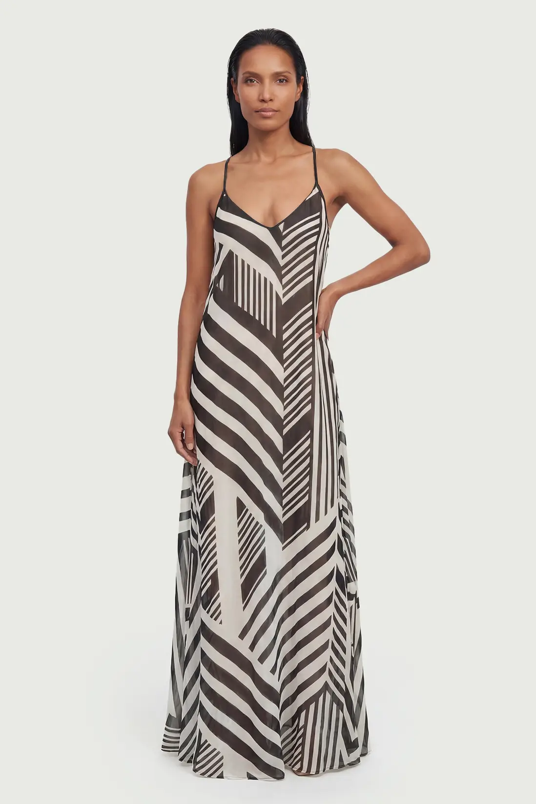 KM Geometric Stripe Beach Cover-Up